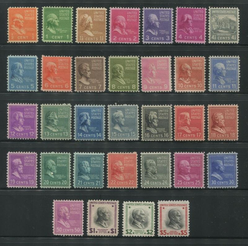 1938 United States Postage Stamps #803-834 Mint F/VF OG Presidential Issue Set