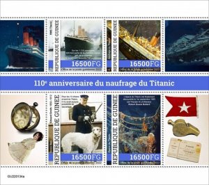 Guinea - 2022 RMS Titanic Anniversary - 4 Stamp Sheet - GU220134a 