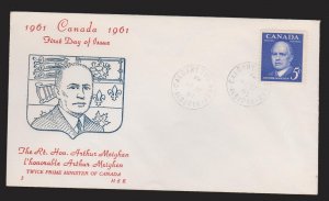 CANADA FDC Scott # 393 - Prime Minister Arthur Meighen - H & E Cachet