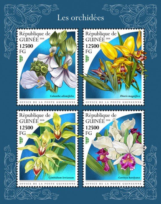 GUINEA - 2018 - Orchids - Perf 4v Sheet - Mint Never Hinged