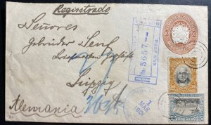 1900 San Jose Costa Rica Postal Stationery Registered Cover to Leipzig Germany