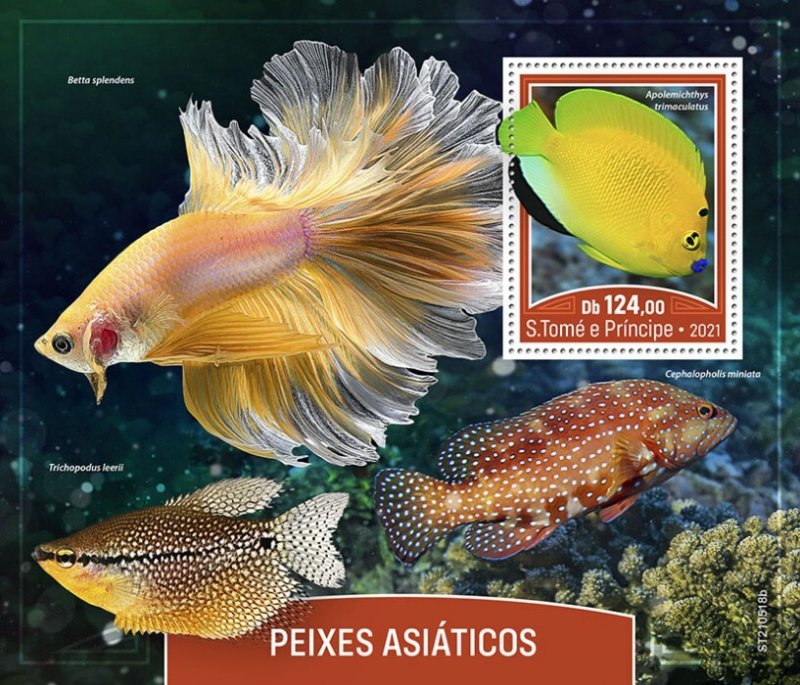 SAO TOME - 2021 - Asian Fishes - Perf Souv Sheet - Mint Never Hinged