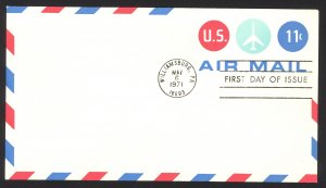 USA Sc# UC43 FDC (a) (Williamsburg, PA) 1971 5.6 11c Air Mail