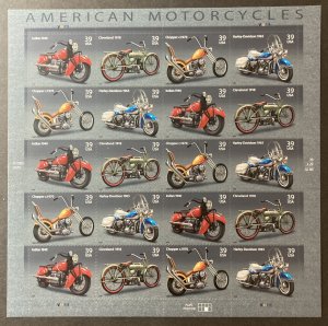 U.S. 2006 #4085-8 Sheet, American Motorcycles, MNH.