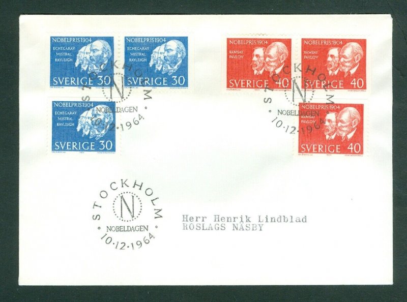 Sweden. FDC 1964. Nobel Prize Winners 1904. Adr: Roslags Nasby. Engr: Wallhorn. 