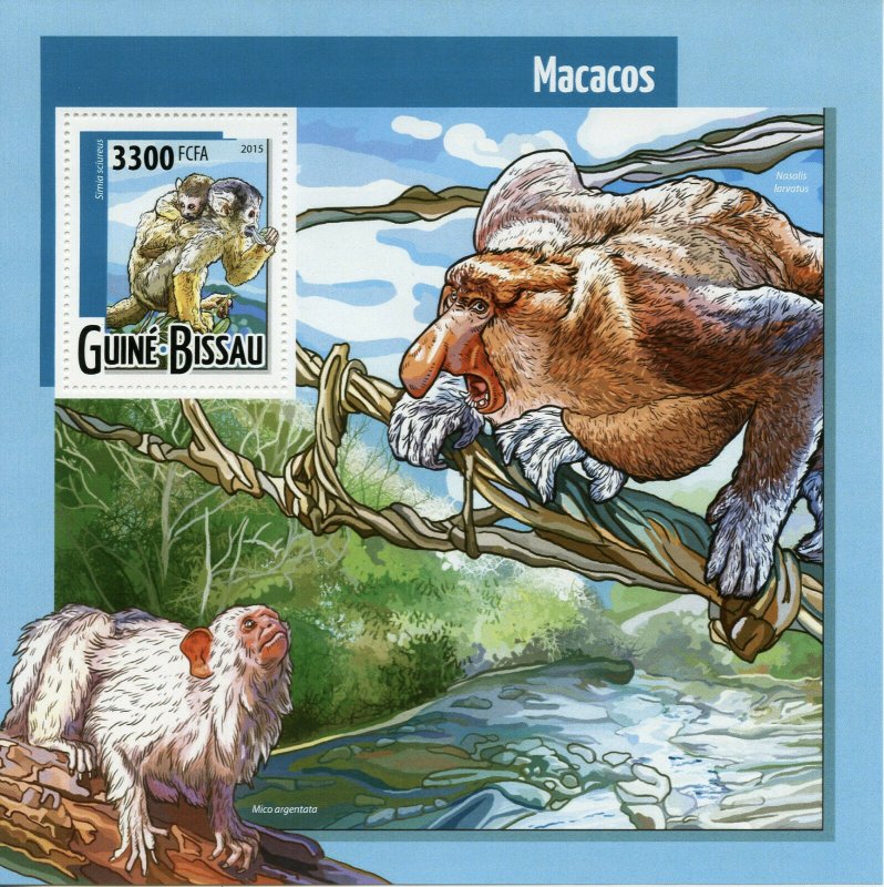 Guinea-Bissau Wild Animals Stamps 2015 MNH Monkeys Monkey Fauna 1v S/S