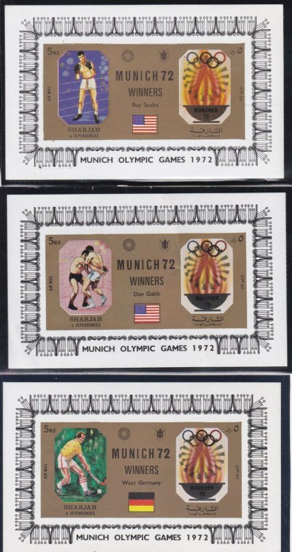 Sharjah MI11163-1164, MI1174, Munich Olympic Medalists, Mini Sheet. Mint NH