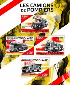 Togo - 2014 Fire Trucks - 4 Stamp Sheet - 20H-1023