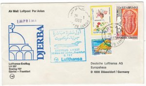 Tunisia 1983 Cover Stamps First Flight Djerba Frankfurt Germany Lufthansa