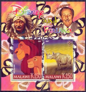 Malawi 2007 Walt Disney (XVII) Indians Scouting Scouts Rhinoceros Sheet MNH