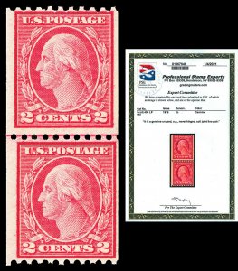 Scott 450 1915 2c Washington Coil Line Pair Fine OG NH Cat $550 with PSE CERT! 