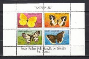 Turkey, Scott cat. 2424 A. Butterflies s/sheet.