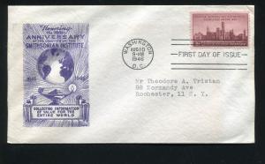 US 943 ADDR 100th Anniv Smithsonian Ioor FDC