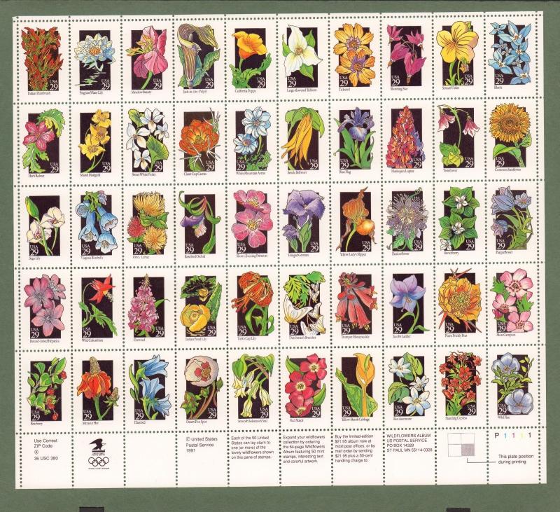 2647-2696  Wildflowers of America  29 cent   MNH Sheet of 50  1992 $14.50 fv