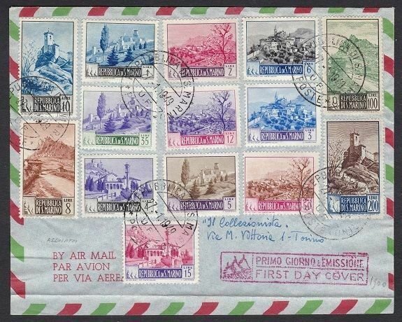 1949-50 San Marino, N° 342-355, Landscape 14 Values Su Envelope FDC