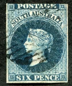 SOUTH AUSTRALIA 8 USED, 3 MARGIN, 6p SLATE BLUE, VICTORIA