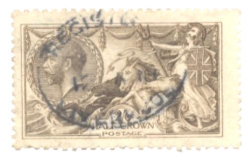 Great Britain Sc 173 1913 2/6d G V & Seahorse stamp used