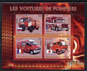 CONGO KIN. - 2009 - French Fire Engines #1 - Perf 4v Sheet - MNH -Private Issue