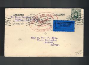 1929 Galway Ireland airmail First Flight Cover FFC to Croydon Surrey England