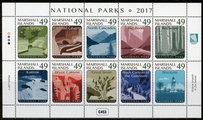 MARSHALL ISLANDS 2017 NATIONAL PARKS II  SHEET OF TEN MINT NH 