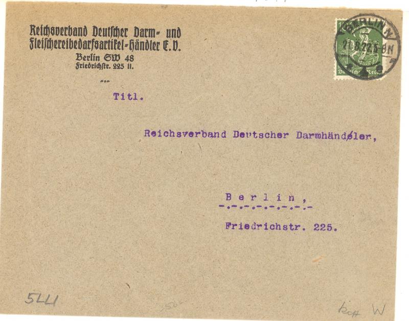 Germany #172 tied by Berlin 21.8.22 pmk on local cover VF