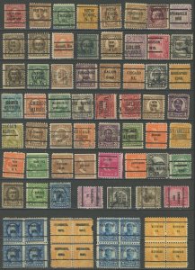 USA - page of old used precancels including 4 x blocks of 4