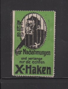 German Advertising Stamp - Avoid Imitators, Demand Genuine X-Hooks - Monkey