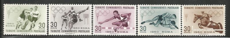 TURKEY 1488-1492, MNH, C/SET OF 5 STAMPS, 17TH OLYMPIC GAMES, ROME