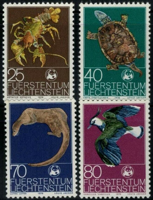 ZAYIX Liechtenstein 583-586 MNH World Wildlife Fund WWF - Birds Turtles Lobster 
