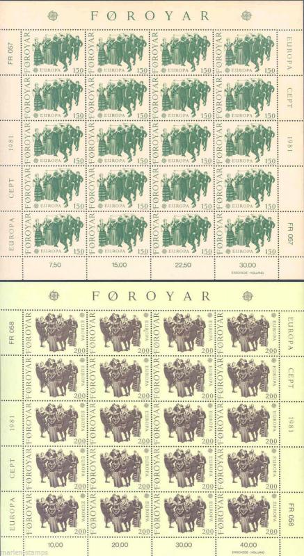 FAROE ISLANDS LOT OF 18  EUROPA COMPLETE SHEETLET SETS OF TWENTY  STAMPS MINT NH 