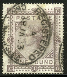 GREAT BRITAIN #75 SCARCE Used - 1878 £1 Brown Lilac