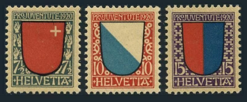 Switzerland B15-B17, hinged. Pro Juventute 1920. Arms: Schwyz, Zurich, Ticino.