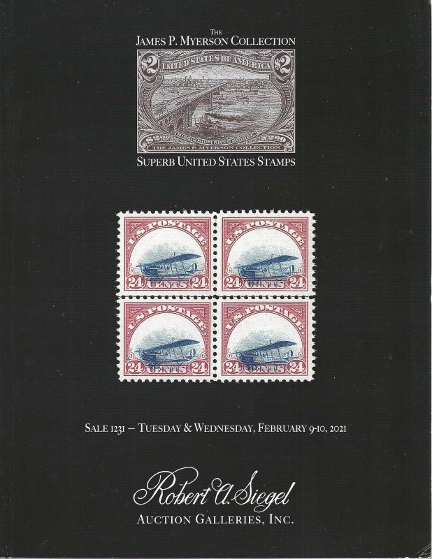 Superb U.S. Stamps, Robert A. Siegel, Sale #1231, Feb. 9-10, 2021, Catalog 