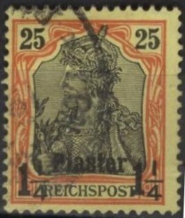 Germany: offices in Turkey 16 (used) 1¼pi on 25pf Germania, org & black (1900)