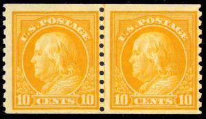 497, Mint F/VF OG NH 10¢ Coil Line Pair Cat $260.00 - Stuart Katz