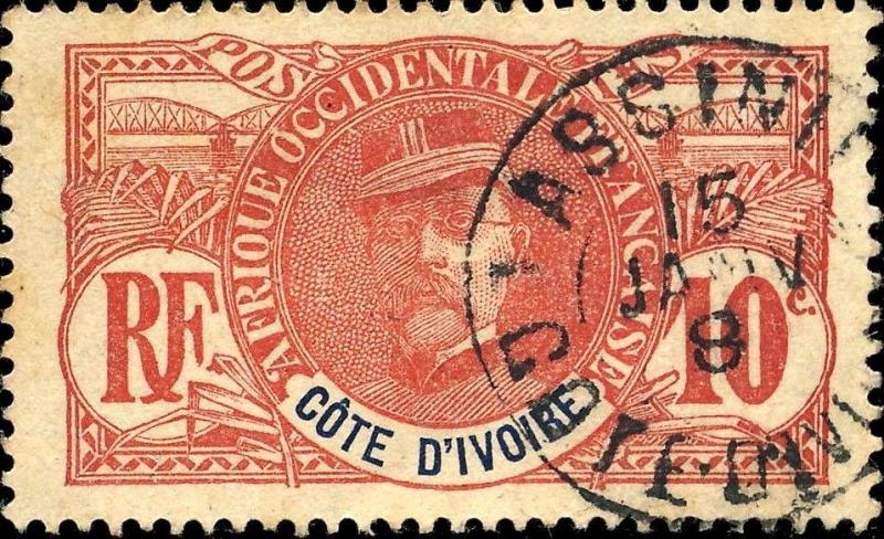 CÔTE-D'IVOIRE - 1908 - CAD ASSINIE SUR 10c FAIDHERBE - PEU COMMUN