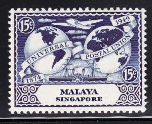 Singapore 1949 MNH Scott #24 15c UPU Issue - 75th anniversary