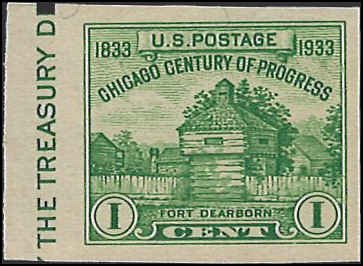 Scott# 730a  1933 1c dp yel grn  Ft. Dearborn; Single Stamp   Mint Never Hing...