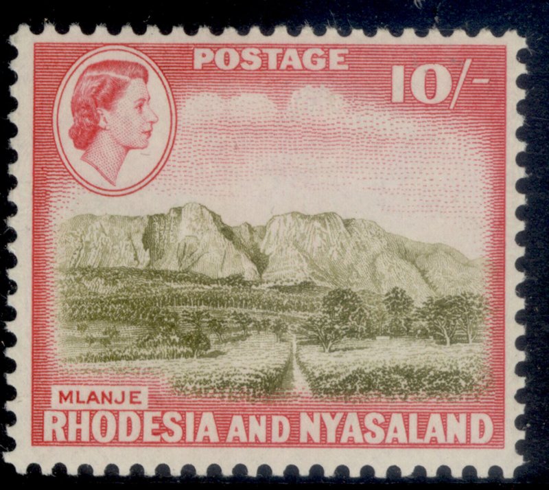 RHODESIA & NYASALAND QEII SG30, 10s olive-brown & rose-red, LH MINT. Cat £28.
