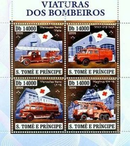 S. TOME & PRINCIPE 2006 MNH silver-OLD FIRE ENGINES, RED CROSS. Scott Code: 1643