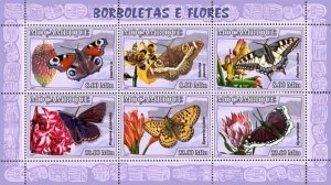 MOZAMBIQUE 2007 SHEET BUTTERFLIES FLOWERS PAPILLONS MARIPOSAS FLORES moz7106a