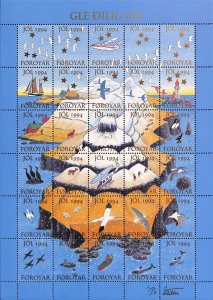 Faroe Island Denmark Christmas seals full MNH sheet 1994