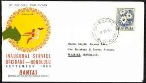 Australia 1963 Letter Round the World Airline Brisbane to Qantas, Honolulu