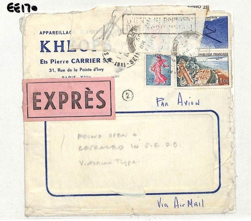 EE170 1965 France INTERRUPTED EXPRESS MAIL *Found Open & Resealed* {samwells}PTS