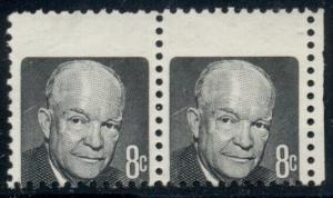 US #1394d 8¢ Eisenhower, red and blue gray omitted (PS) ERROR pair, unused ng