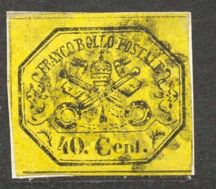 Italy, Rom States, 1867 Scott # 17, the 40 C. black on yellow, VF + used