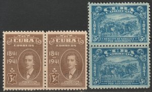 Cuba 1942 Sc 373-4 set pairs MNH**