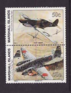 Marshall Islands-Sc#295a- id8-unused NH pair-Planes-WWII-1991-92-