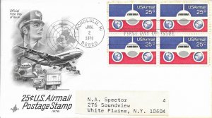 1976 Air Mail FDC, #C89, 25c Plane & Globes, Art Craft, block of 4