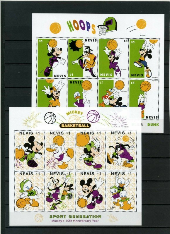 NEVIS 1998 WALT DISNEY BASKETBALL 2 SHEETS OF 8 STAMPS & 4 S/S MNH 